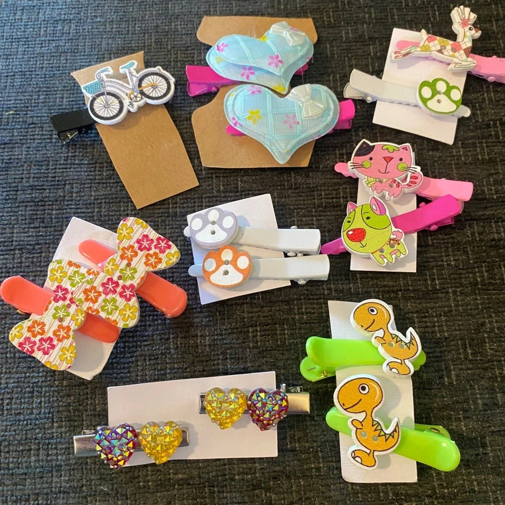 Hair Clip Lot Girls Multicolor Like‎ New Animal Heart Floral 15pc